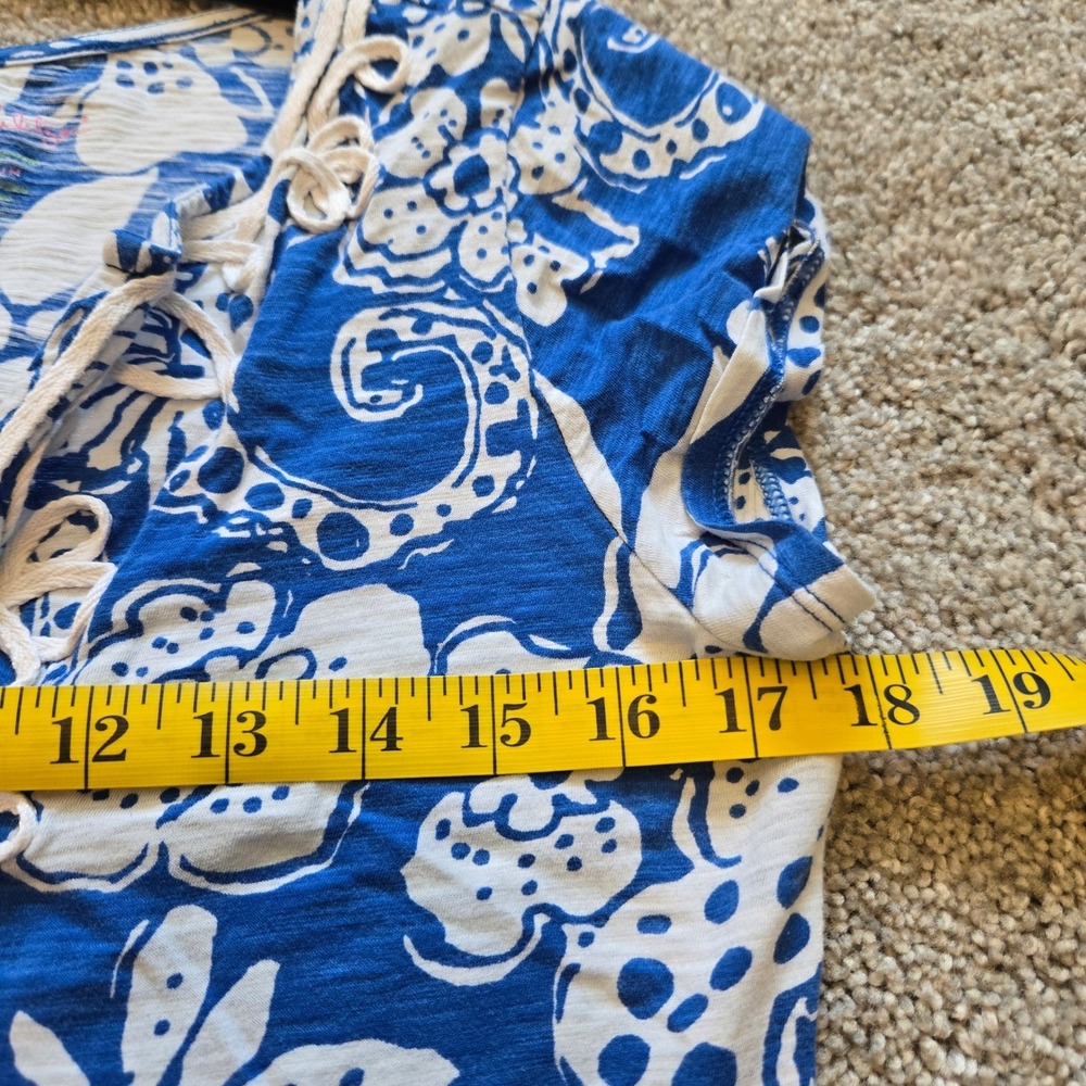 Lilly Pulitzer Blue White Floral Sea Creature Cotton V-Neck Tassel Dress M READ - Picture 6 of 8